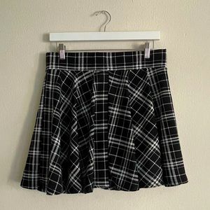 Black and White Plaid Skater Skirt with Attached Shorts - Skort